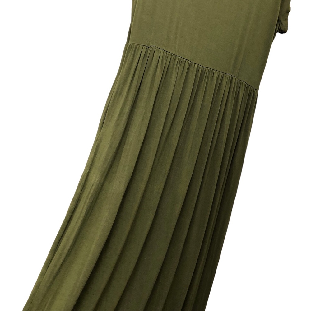 Maxi Dress Cap Sleeve Crew Neck with Elastic Waistline W Size 2XL Moss Green - Picture 8 of 11